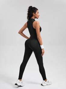 Activina Activina Solid Color Zippered Sleeveless Sports Jumpsuit For Summer
