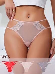 Tangas sexis de encaje para mujer (paquete de 3)