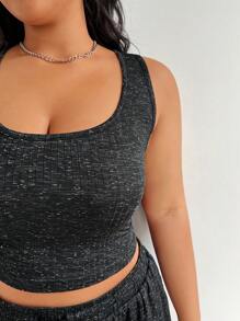 SHEIN EZwear Bộ đồ thể thao bằng vải lưới tổ ong đầy màu sắc cỡ lớn dành cho nữ, bao gồm áo vest và quần short - Màu xám đen - Xem 7