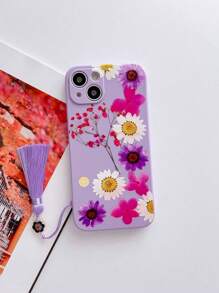 紫色雏菊图案TPU手机壳（1个）+紫色流苏挂绳（1个），防震，兼容苹果、三星、小米、华为、OPPO手机，国际版，非国内版 - 彩色 - 查看 3