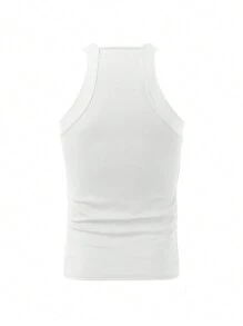 Men's Summer Slim Fit Solid Color Square Neck Tank Top - White - View 2