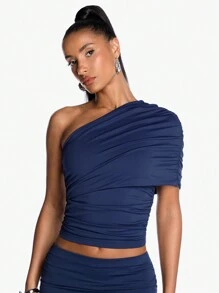 SHEIN BAE Summer Fits Fashion Four-Way Stretch Knit Cross-Shoulder Summer Tops, Compression Shirt, Women T Shirts