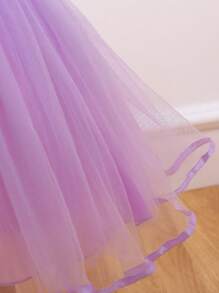 SHEIN Glamorique Kids Vestido de fiesta de princesa para niña con estilo de sirena, de malla y contraste
