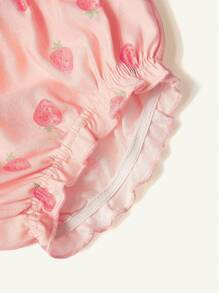 Cozy Pixies Áo có họa tiết dâu tây cho bé gái với trang trí xếp nếp, băng đô thắt nơ và quần đùi 3 cái/bộ - Hồng - Xem 7