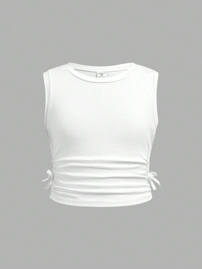 SHEIN Girlism Tween Girl Ruched Knot Side Tank Top