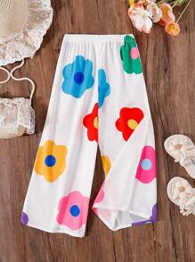 SHEIN Young Girl Casual Style Colorful Printed Trousers, Spring And Summer