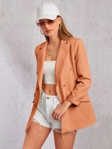 EURMUSE Lapel Neck Double Breasted Blazer - Orange - View 6