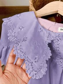 SHEIN Young Girl Loose Casual Embroidery Lantern Sleeve Midi Dress With Wide Neckline