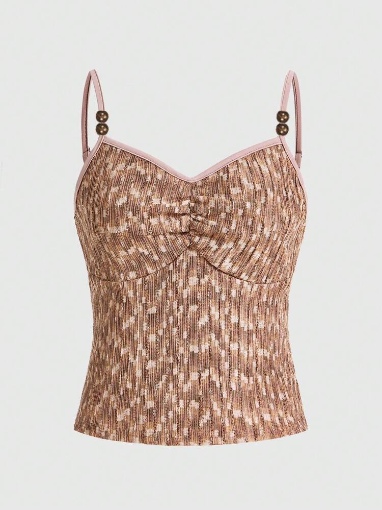 Women's Printed Contrast Trim Ruched Cami Cami Top