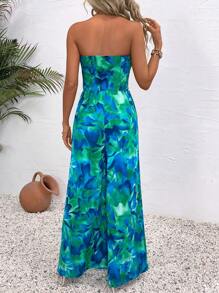 Breezaya Women's Printed Bandeau Top Split Jumpsuit, Perfect For Vacation And Casual Wearing - Multicolor - View 2