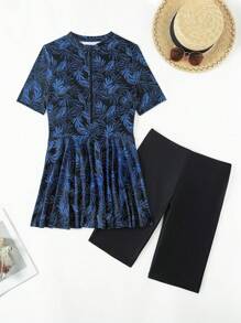 Swim Mulvari Women's Beach Style Printed Short Sleeve Burkini (Color/Pattern Random),Summer BeachArabic Clothing