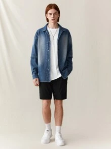 Chillumni 男士浅蓝色牛仔二合一落肩衬衫