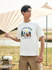 In My Nature Men Round Neck Letter And Graphic Print Short Sleeve T-Shirt For Summer Outdoor - White - View 5