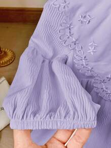 SHEIN Young Girl Loose Casual Embroidery Lantern Sleeve Midi Dress With Wide Neckline