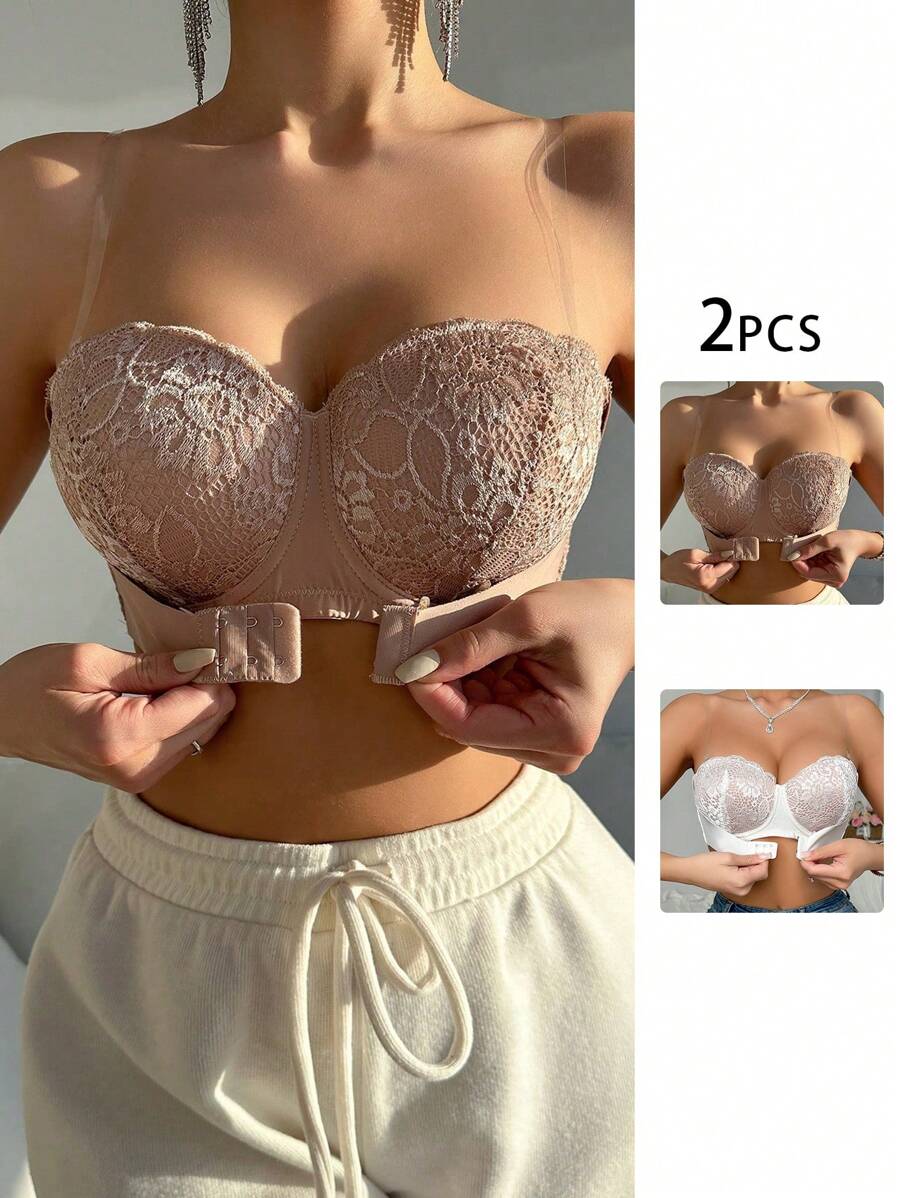 Women's Lace Strapless Bra With Underwire - Multicolor - View 1