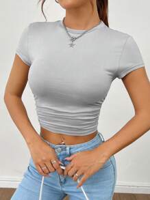 SHEIN PETITE Summer 3pcs/Set Ladies' Pleated Short Sleeve T-Shirt - Multicolor - View 9