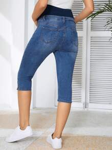 SHEIN 孕妇休闲假日高腰修身撞色牛仔裤