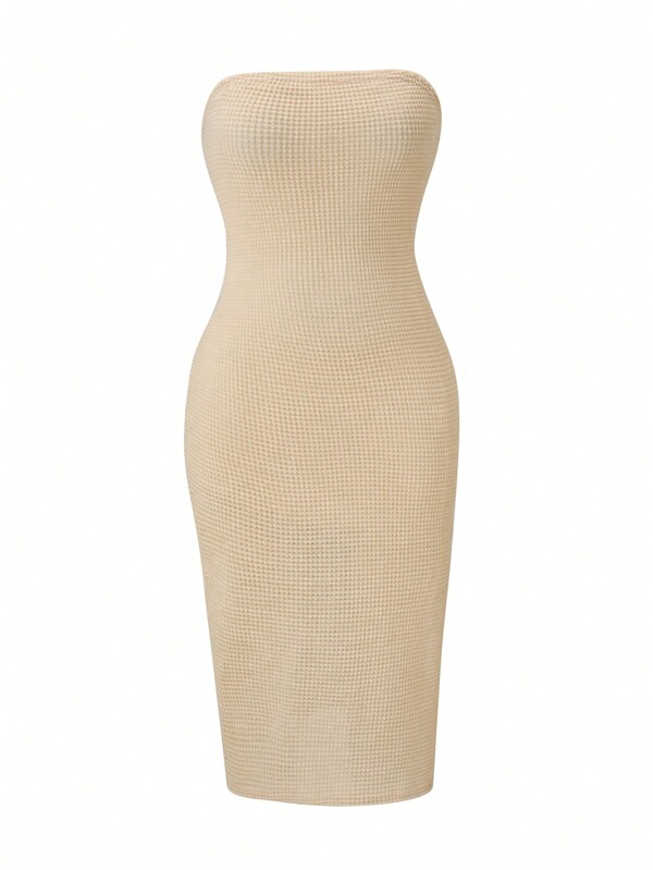 SHEIN X SAMADHI Flirla Vestido texturizado de talla grande, de ajuste delgado, de unicolor y sin tirantes