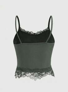 ROMWE Fairycore Sun & Moon Graphic Contrast Lace Cami Top