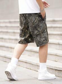 Manfinity Roughcore Men Fashionable Loose-Fit Summer Waist-Tied Straight Shorts - Multicolor - View 2