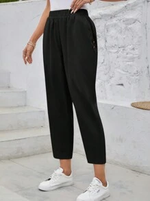 EMERY ROSE Quần thun có túi lưng thun cho nữ Quần mùa hè - màu đen - Xem 6