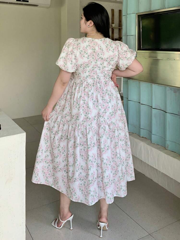 Dazy Petite Plus Plus Size Women's Floral Printed Short Sleeve Vacation Dress Sundress Easter Boho