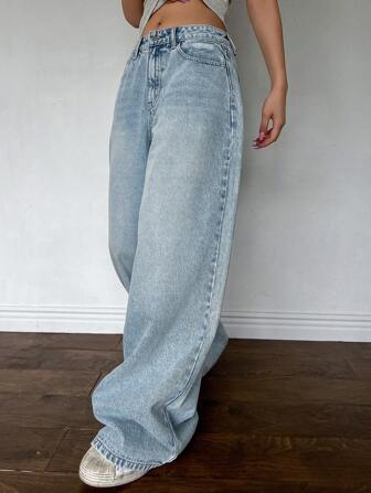 DAZY Women Oversized Wide Leg Casual Denim Jeans With Pockets