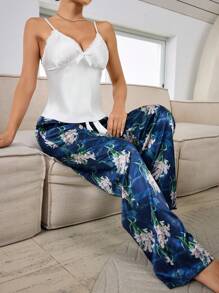 女士純色蕾絲修邊背心和短褲睡衣套裝 - 彩色 - 查看 1