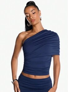 SHEIN BAE Summer Fits Fashion Four-Way Stretch Knit Cross-Shoulder Summer Tops, Compression Shirt, Women T Shirts