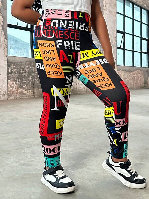SHEIN Leggings tricotés extensibles style casual de rue pour les préadolescentes, printemps/été