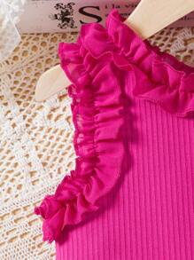 Young Girl Fashionable Ruffled Trim Tank Top For Summer - Hot Pink - View 4