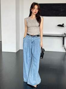 DAZY 女士紧身短袖针织网纱上衣，蓬松质感，夏季，短款上衣