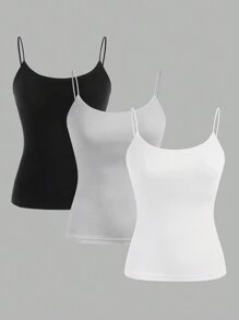 SHEIN Comfortcana 3 件女式休閒性感緊身吊帶背心上衣,適合夏季 - 彩色 - 查看 1