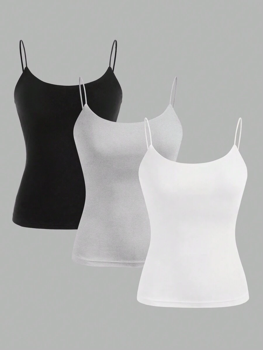 SHEIN Comfortcana 3 件女式休閒性感緊身吊帶背心上衣,適合夏季 - 彩色 - 查看 1