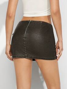 Hauture Cross Buckle PU Leather Bodycon Mini Skirt - Black - View 2
