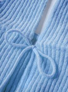 SHEIN Unity 女士無背肋針編織前綁帶性感上衣，夏季度假和海灘的完美首選 - 藍色 - 查看 3