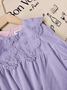 SHEIN Young Girl Loose Casual Embroidery Lantern Sleeve Midi Dress With Wide Neckline