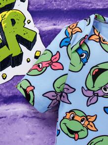 TEENAGE MUTANT NINJA TURTLES | SHEIN 寶寶女孩夏季全印花短袖連體衣，休閒款式 - 藍色 - 查看 4