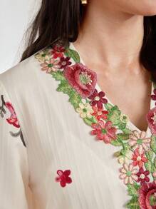 Al Najma 女式优雅花卉刺绣长袖端庄喇叭袖连衣裙，适合春夏季