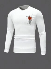 Manfinity Homme Men's Plus Size Loose Fit Floral Printed Round Neck Drop Shoulder Long Sleeve Casual Sweatshirt, Spring And Autumn - White - View 3