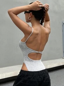 SHEIN EZwear Mujeres Body Casual sin espalda de unicolor para verano - Gris - Ver 2