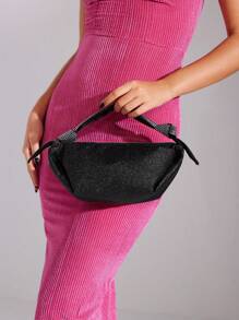 SHEIN BAE Women Fashionable And Gorgeous Solid Color Glitter Rhinestone Handbag Valentines - Black - View 2