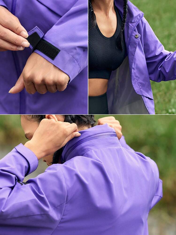 Ladies' Solid Drop Shoulder Long Sleeve Loose Hooded Outdoor Jacket