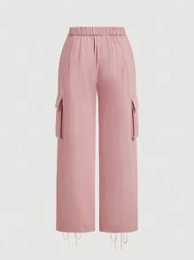 SHEIN MOD Pantalones de cordón y herramientas de talla grande para mujer con borde de encaje rosa - Rosa - Ver 2