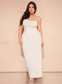 SHEIN BAE 大码夏装夏季假期粉彩连衣裙便宜衣服露背海滩女士连衣裙长款沙滩裙夏季连衣裙 - 杏色 - 查看 6