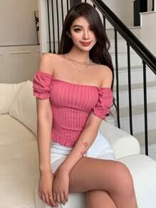 DAZY 女士蕾丝装饰短款上衣 外出上衣 节日 - 玫紅色 - 查看 6