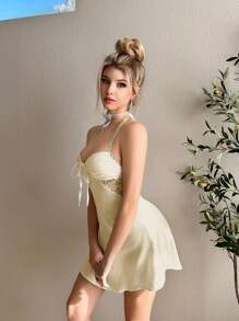 Sweetina 夏季蕾絲拼接雙肩頸長款婚禮客人禮服