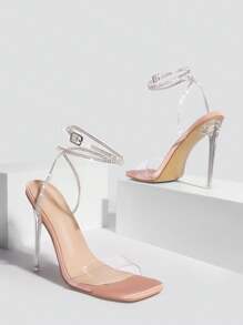 女性鞋款,方頭粉色優雅束帶高跟涼鞋,適用於春夏季節 - 粉色 - 查看 5