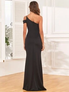 Sexy Slit Thigh Elegant One Shoulder Evening Party Dress