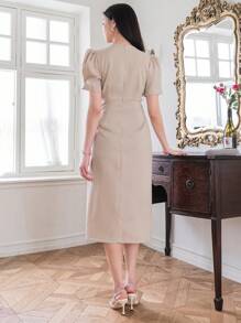 DAZY Women's Fashion Solid Color Short Sleeve Dress - Apricot - View 5